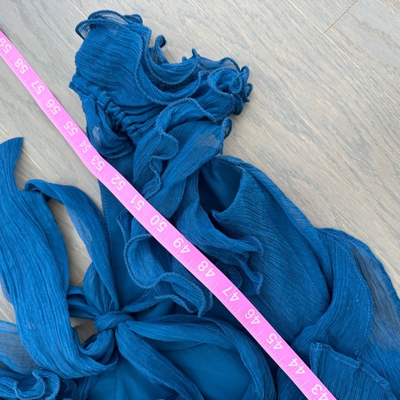 Hutch Rumi Open Tie Back Ruffle Maxi Dress Gown Blue Chiffon - Size XS - Picture 11 of 11